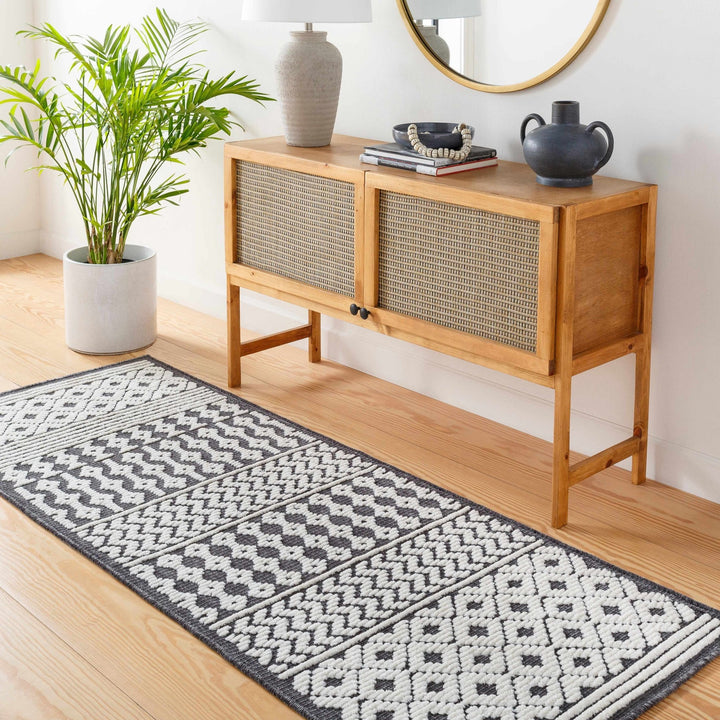 Drago Contemporary Charcoal And White Washable Rug - The Rug Decor