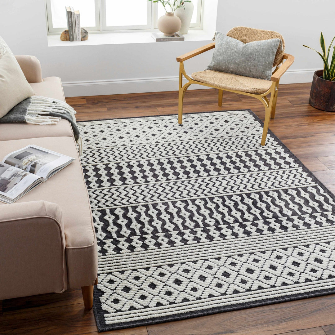 Drago Contemporary Charcoal And White Washable Rug - The Rug Decor