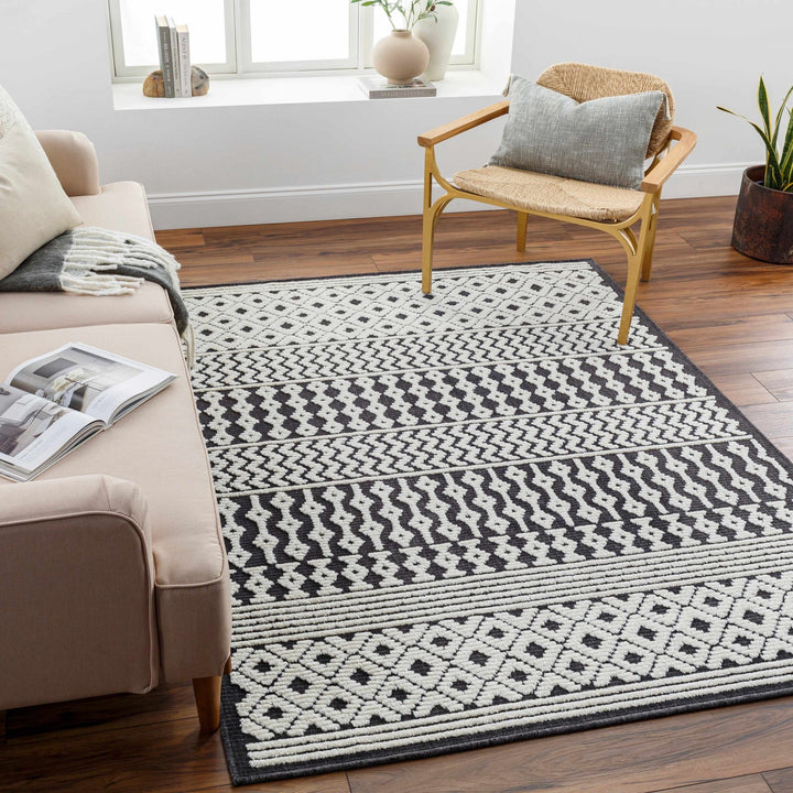 Drago Contemporary Charcoal And White Washable Rug - The Rug Decor