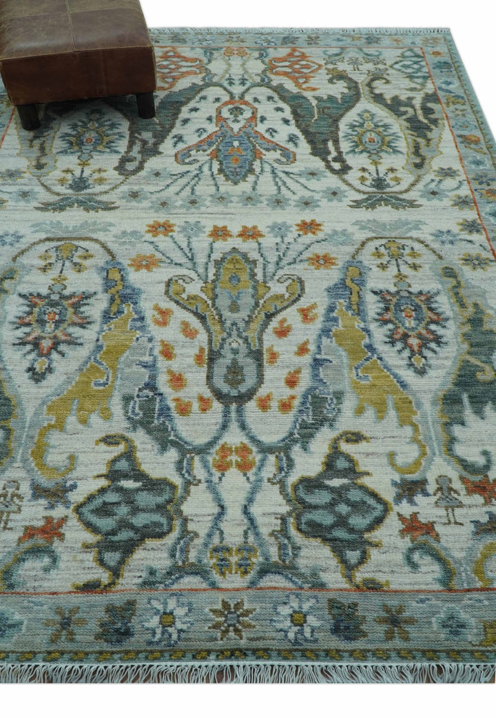Dragon Custom Made Traditional Design Gray And Ivory Hand Knotted Wool Rug - The Rug Decor