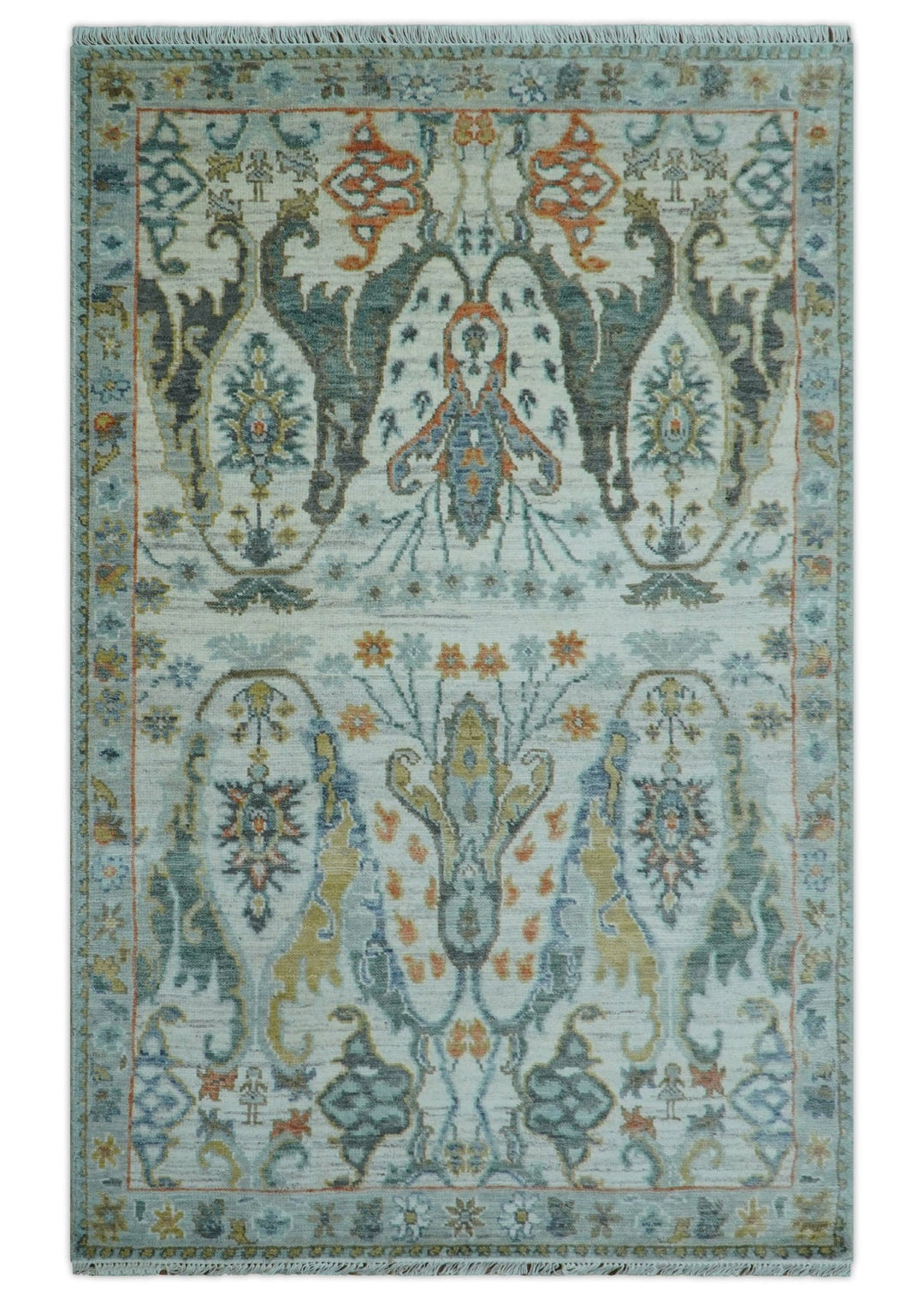 Dragon Custom Made Traditional Design Gray And Ivory Hand Knotted Wool Rug - The Rug Decor