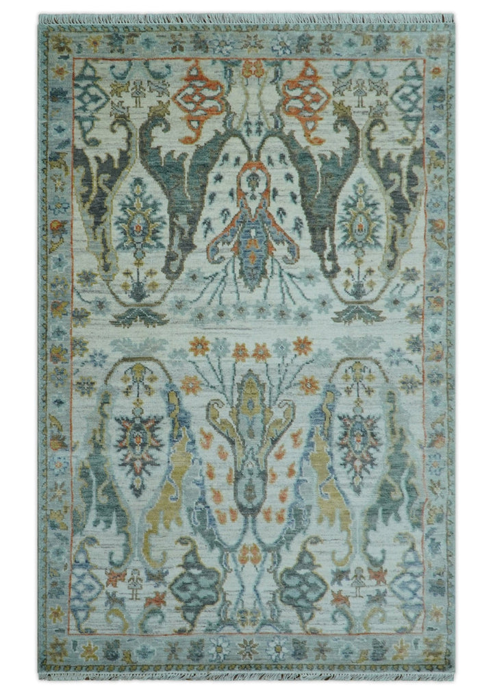 Dragon Custom Made Traditional Design Gray And Ivory Hand Knotted Wool Rug - The Rug Decor