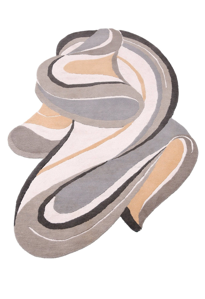 Drifted Ribbon Gray Hand Tufted 5x8 Wool Area Rug - The Rug Decor