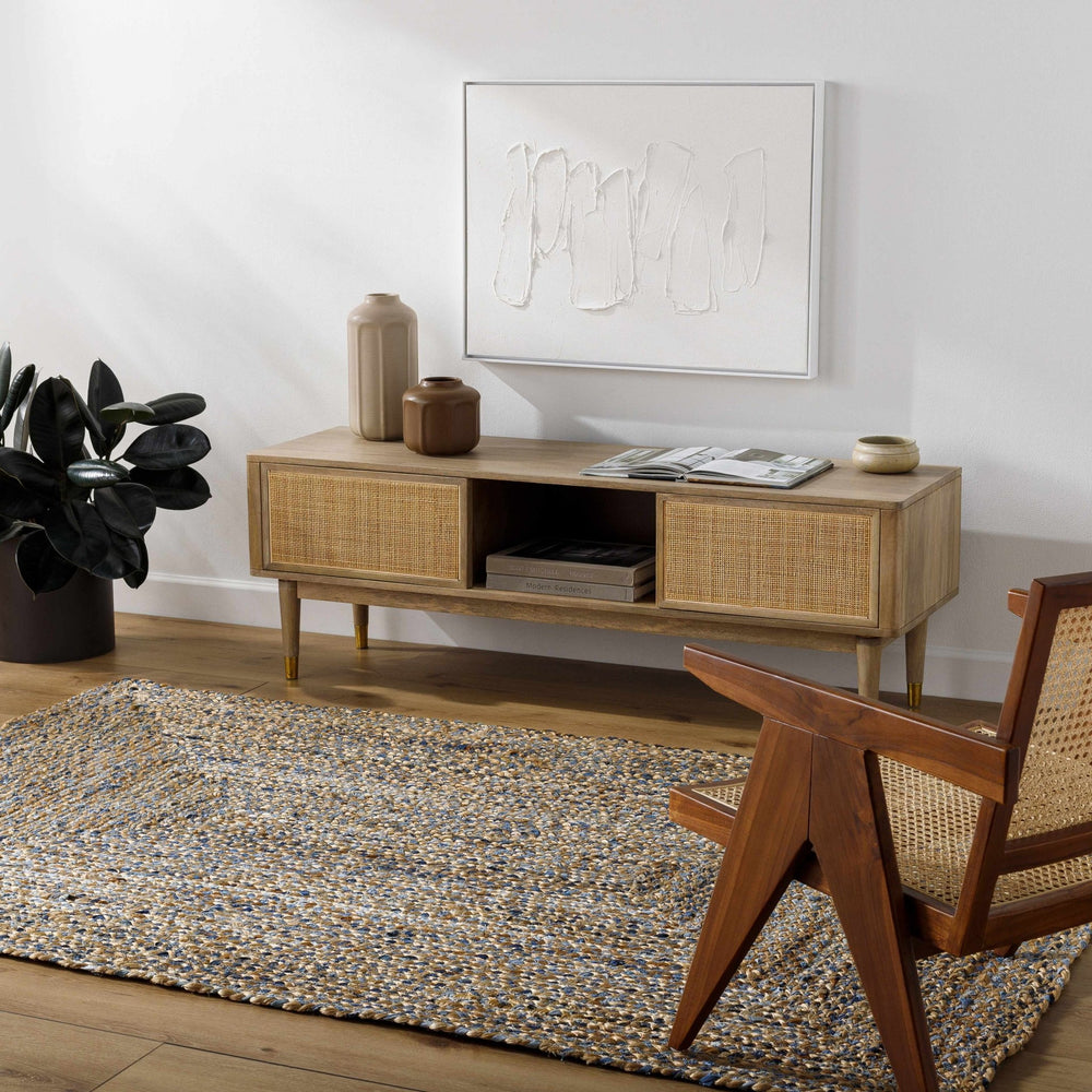 Druce Contemporary Brown And Blue Hand Loom Jute Rug - The Rug Decor