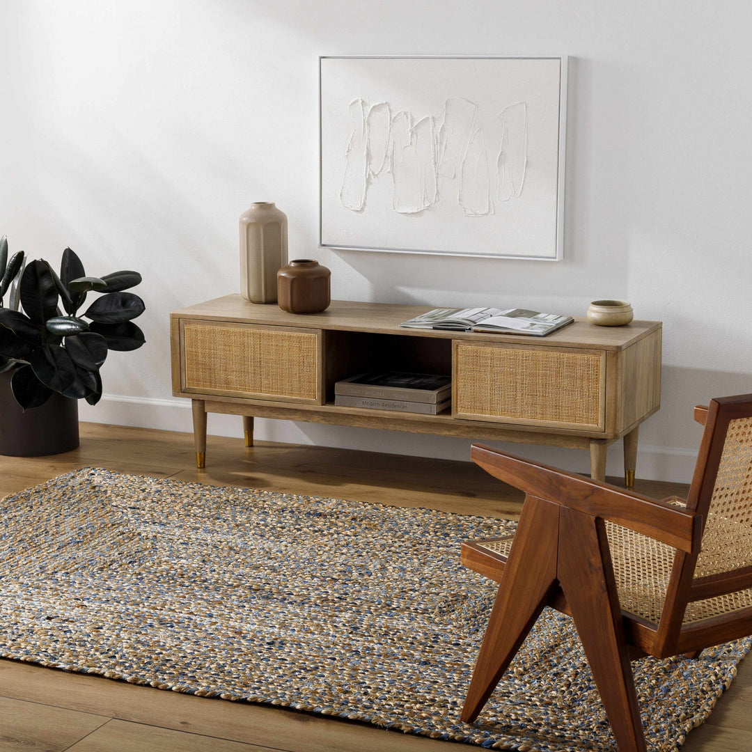 Druce Contemporary Brown And Blue Hand Loom Jute Rug - The Rug Decor