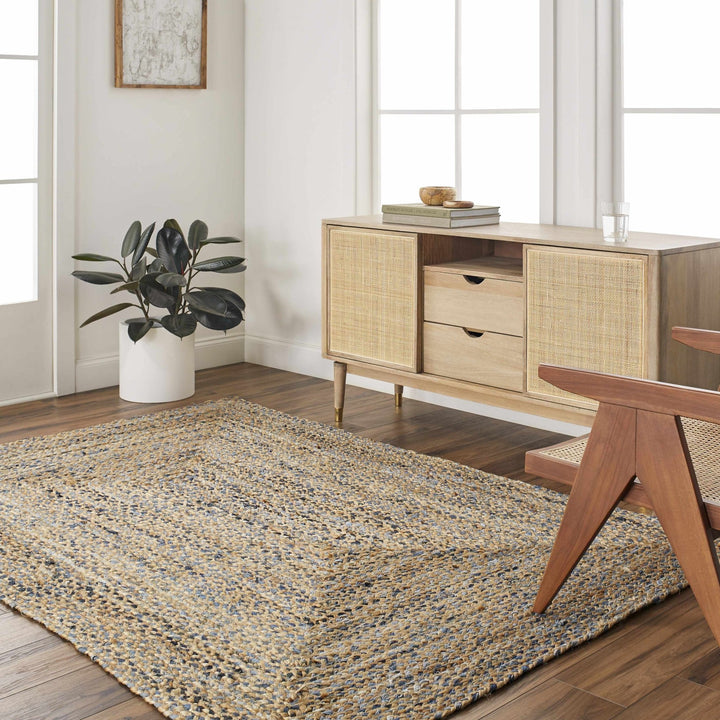Druce Contemporary Brown And Blue Hand Loom Jute Rug - The Rug Decor