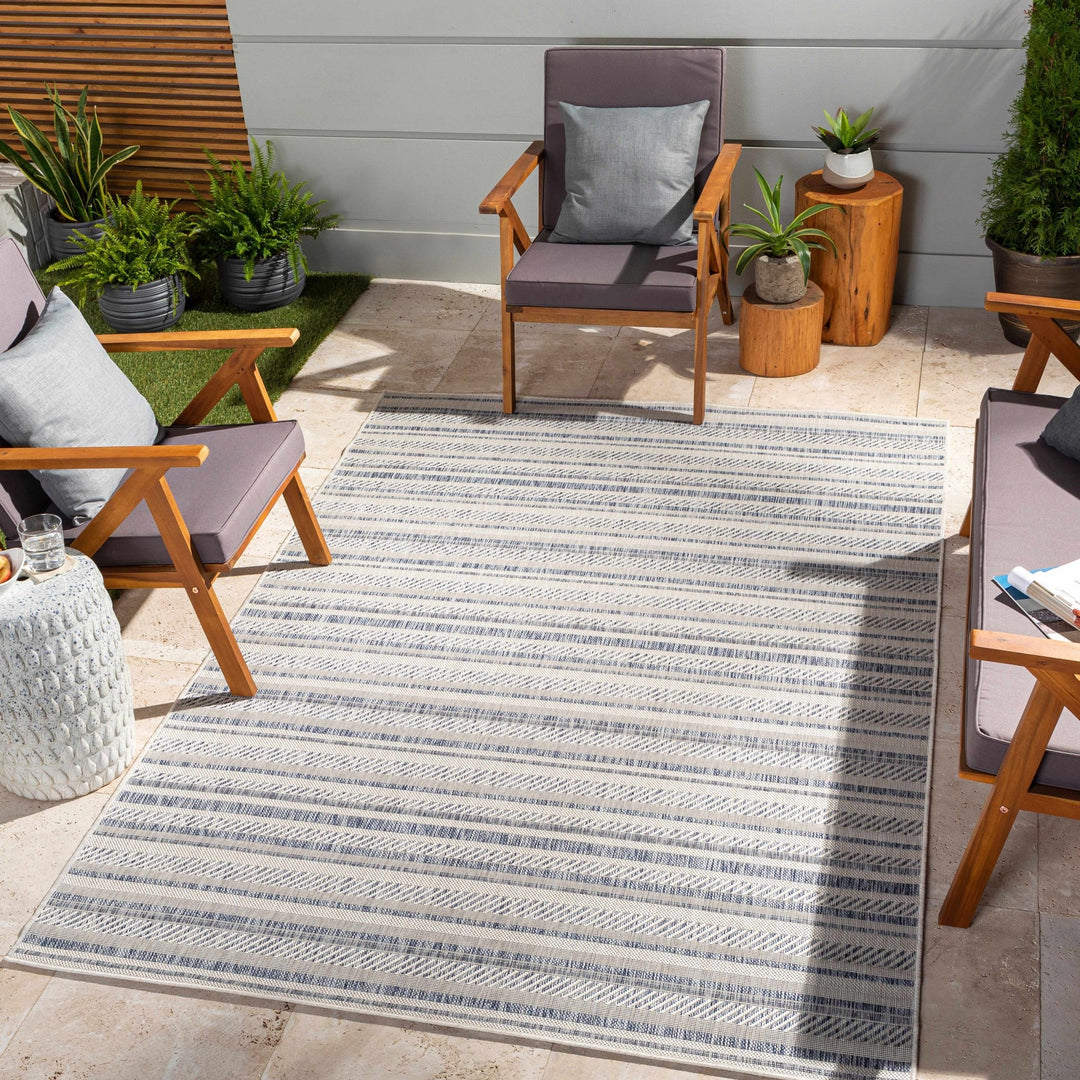 Dumalag Contemporary Style Blue And Beige Outdoor Rug - The Rug Decor