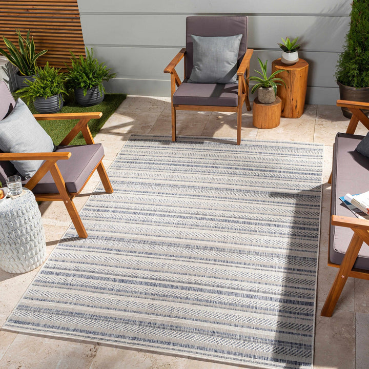 Dumalag Contemporary Style Blue And Beige Outdoor Rug - The Rug Decor