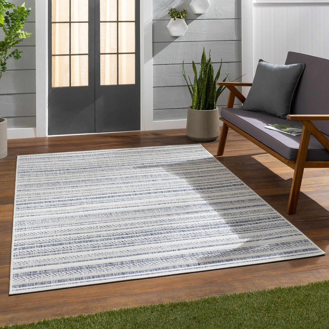 Dumalag Contemporary Style Blue And Beige Outdoor Rug - The Rug Decor