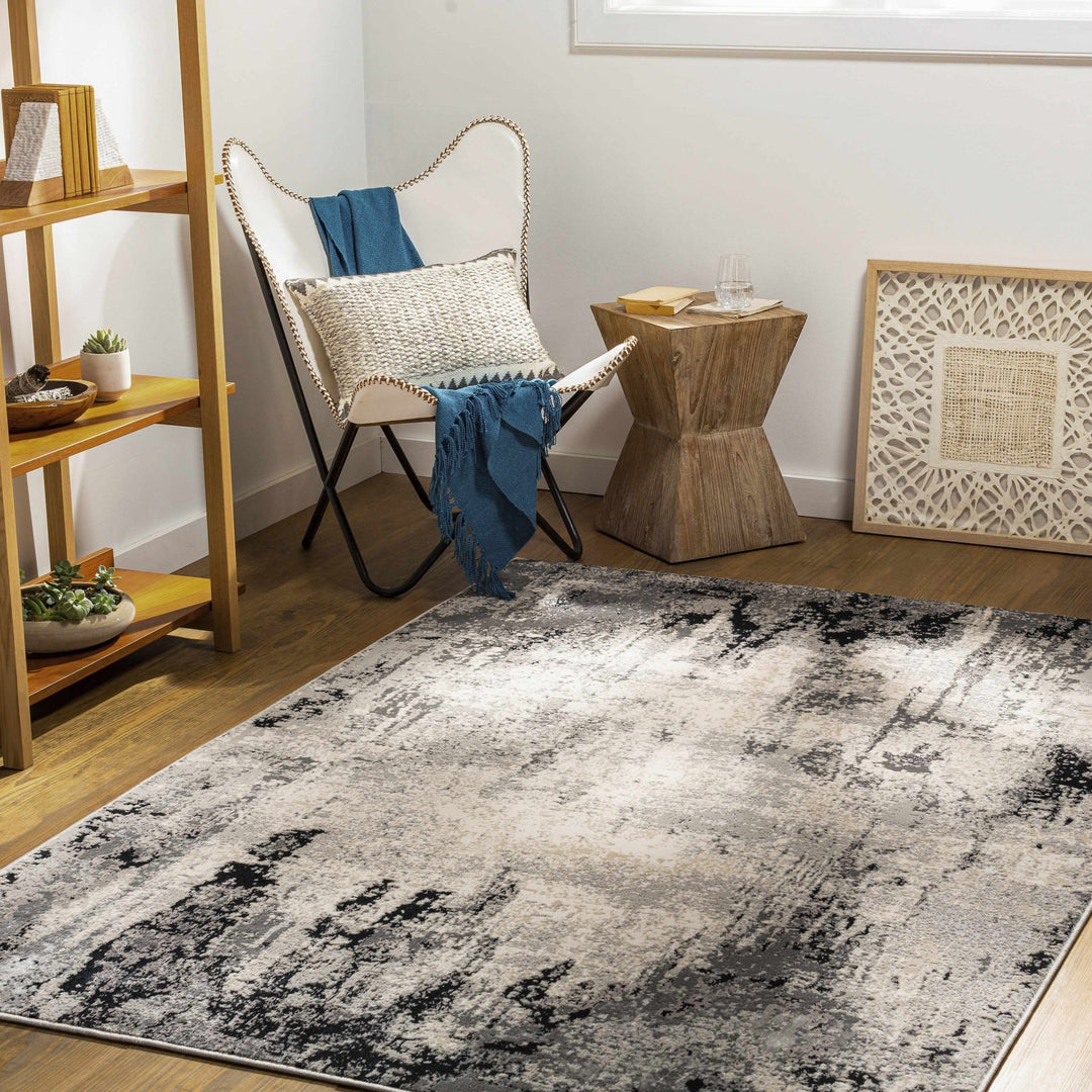 Dumangas Modern Abstract Design Ivory And Black Area Rug - The Rug Decor