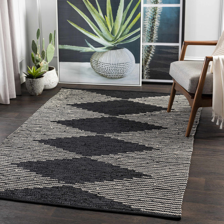 Duncraig Modern Geometrical Design Black Hand Woven Area Rug