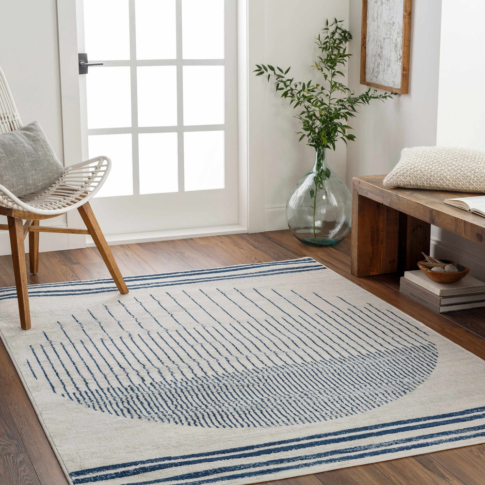 Duri Contemporary Style Cream And Navy Area Rug - The Rug Decor