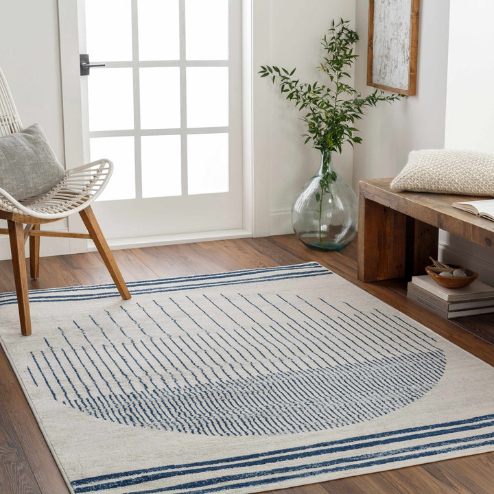 Duri Contemporary Style Cream And Navy Area Rug - The Rug Decor
