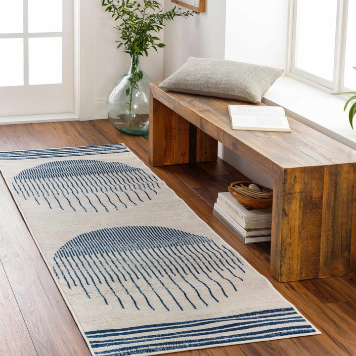Duri Contemporary Style Cream And Navy Area Rug - The Rug Decor
