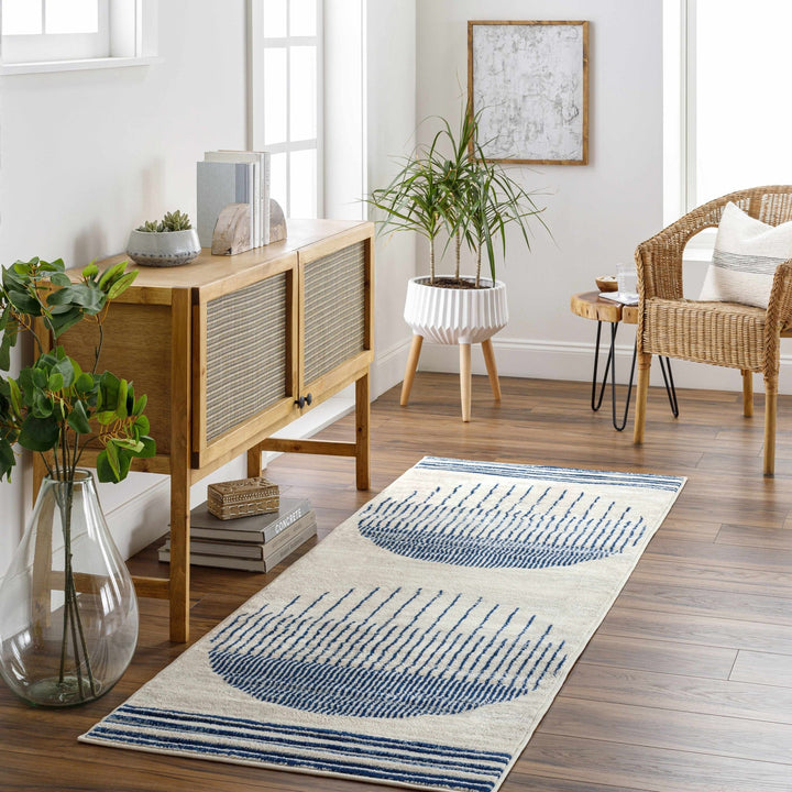 Duri Contemporary Style Cream And Navy Area Rug - The Rug Decor