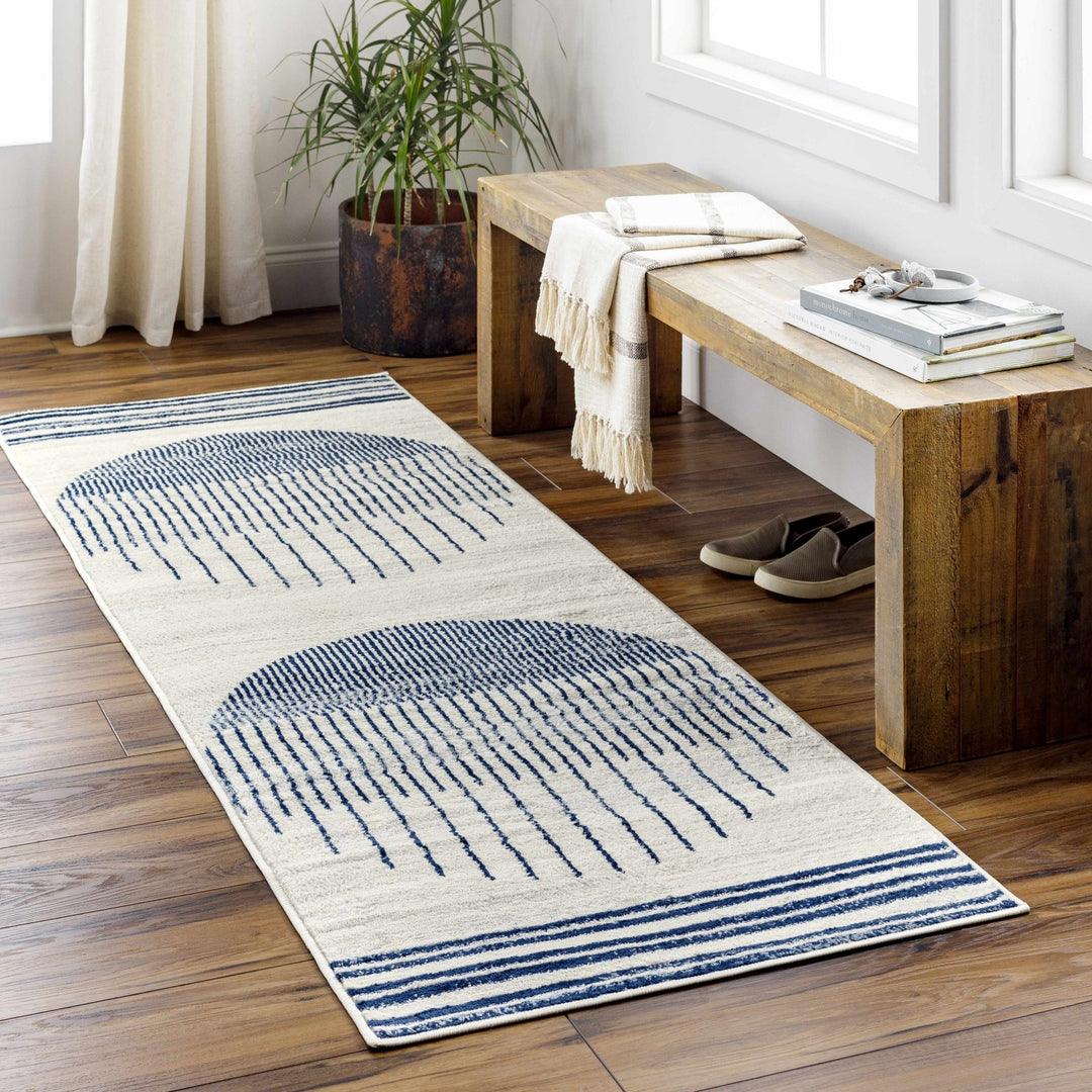 Duri Contemporary Style Cream And Navy Area Rug - The Rug Decor