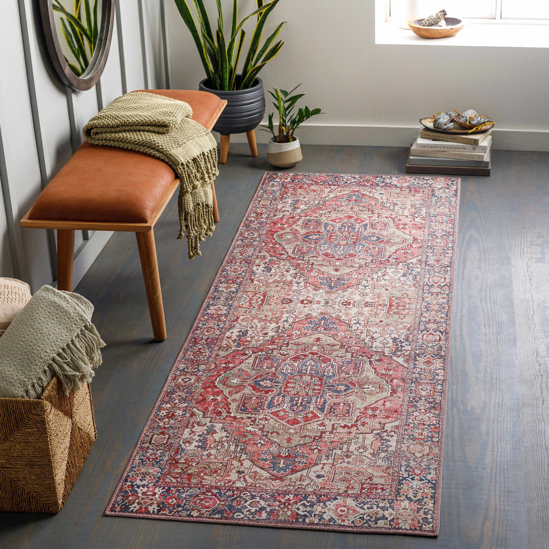 Dursunlu Red And Black Traditional Serapi Design Blush Area Rug - The Rug Decor