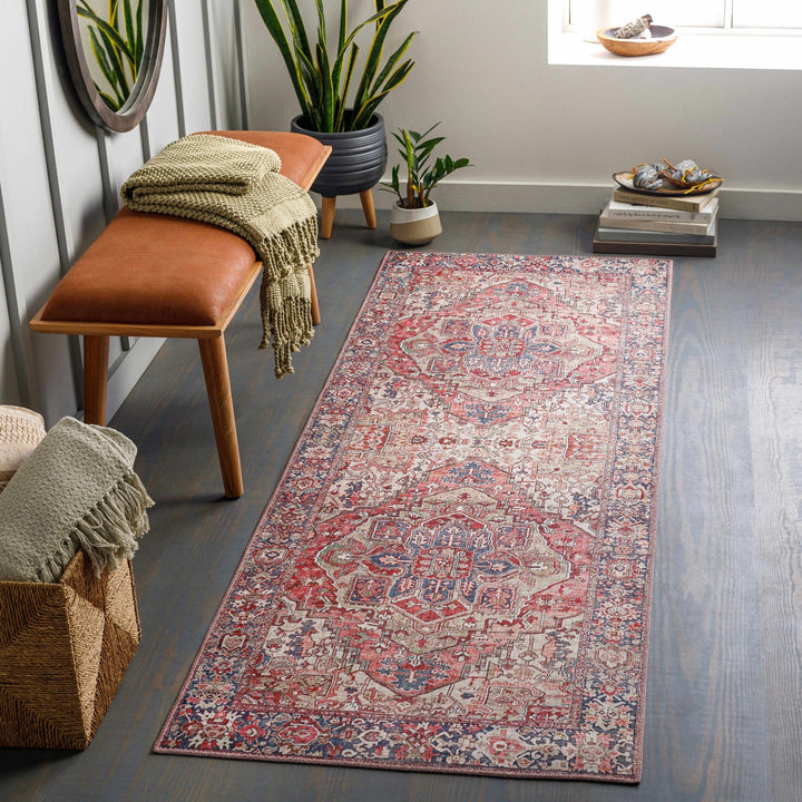 Dursunlu Red And Black Traditional Serapi Design Blush Area Rug - The Rug Decor