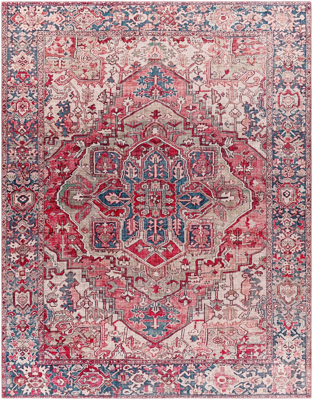 Dursunlu Red And Black Traditional Serapi Design Blush Area Rug - The Rug Decor