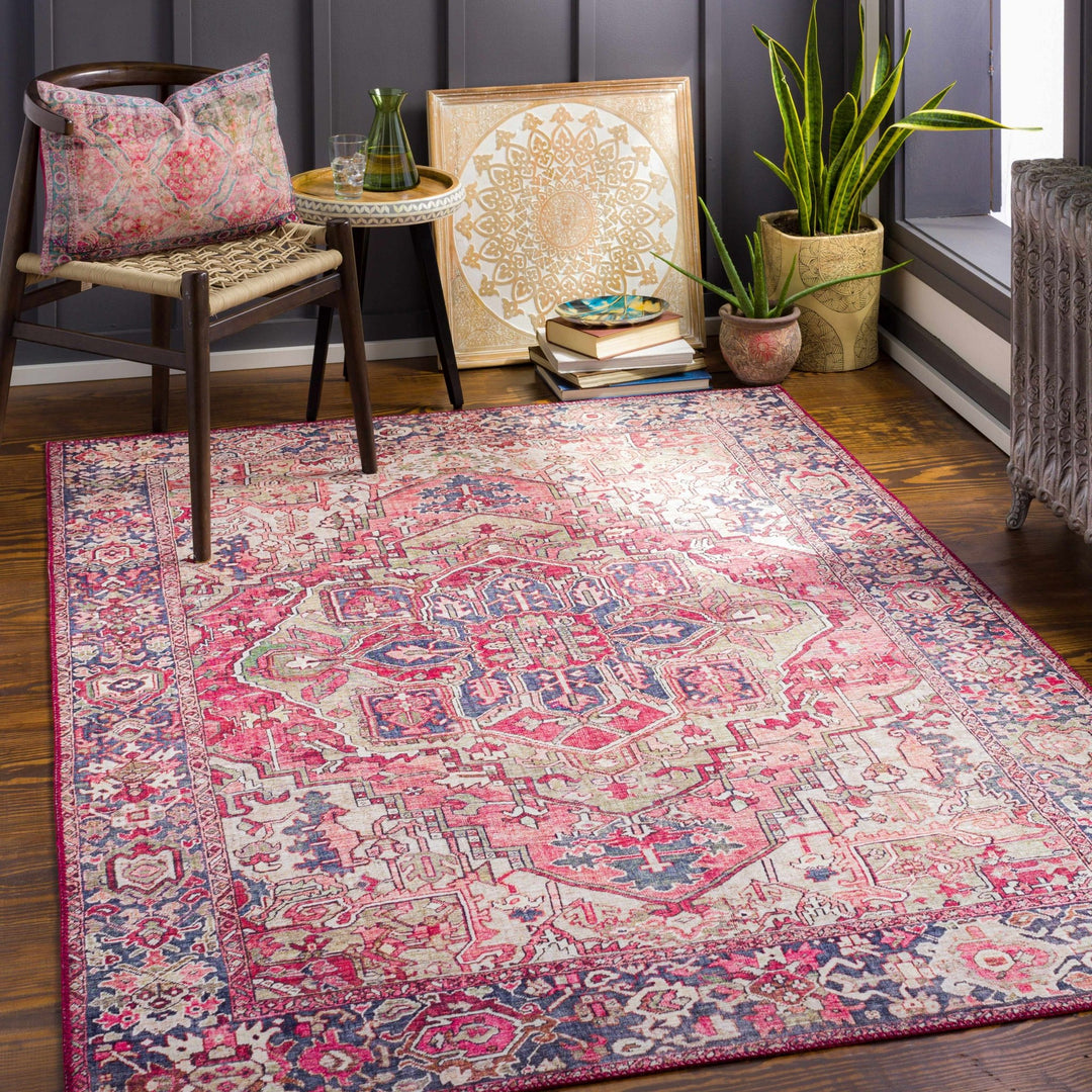 Dursunlu Red And Black Traditional Serapi Design Blush Area Rug - The Rug Decor