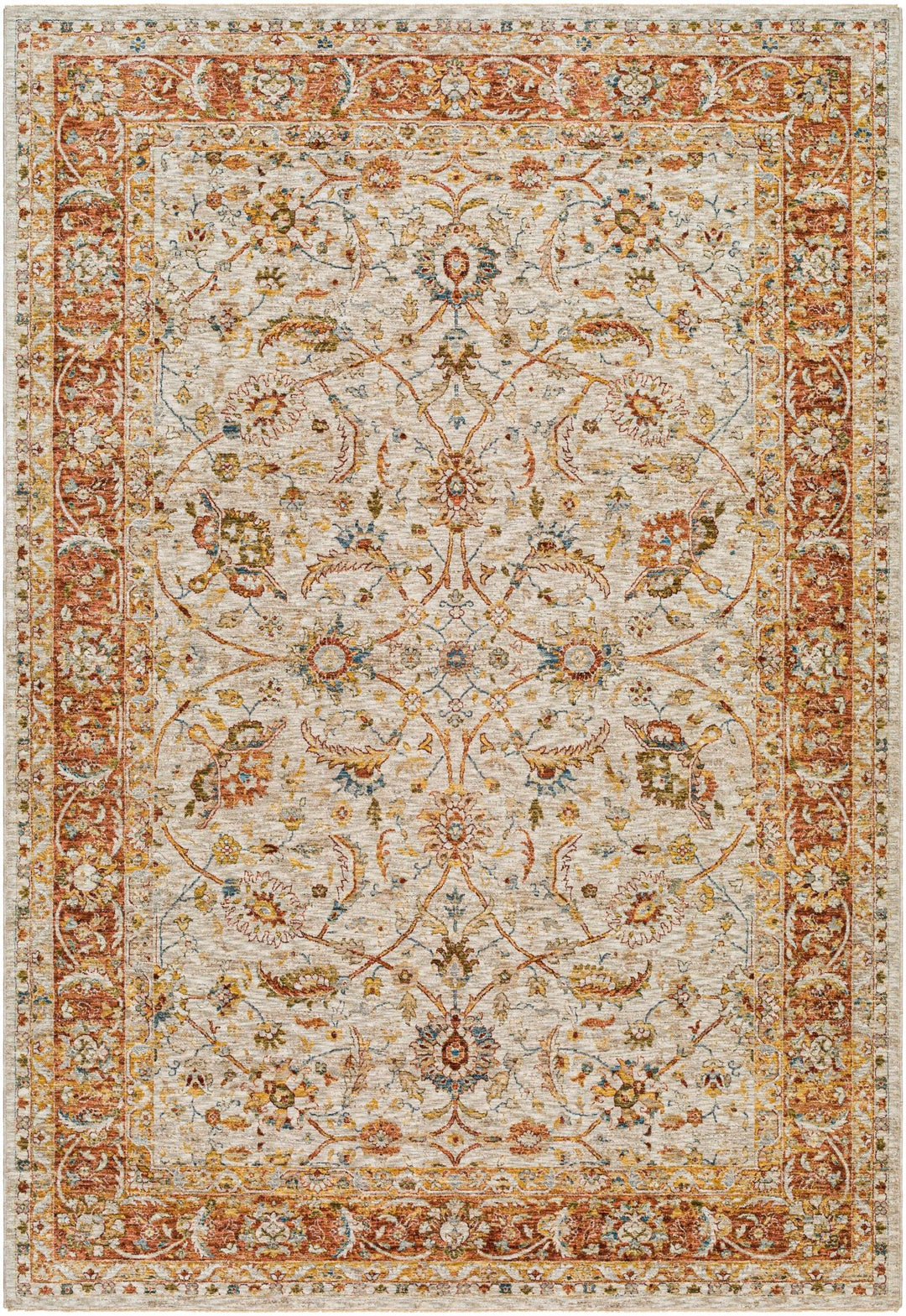 Dyan Traditional Style Rust And Beige Rug with Fringes - The Rug Decor