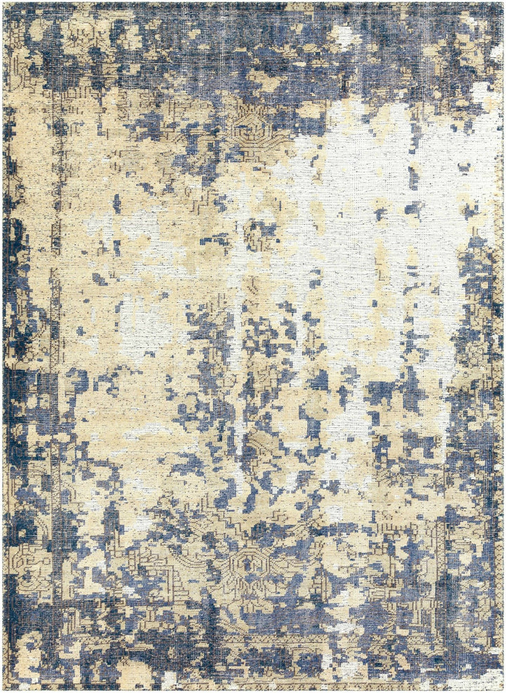 Eastvale Contemporary Abstract Beige And Navy Wool Rug - The Rug Decor