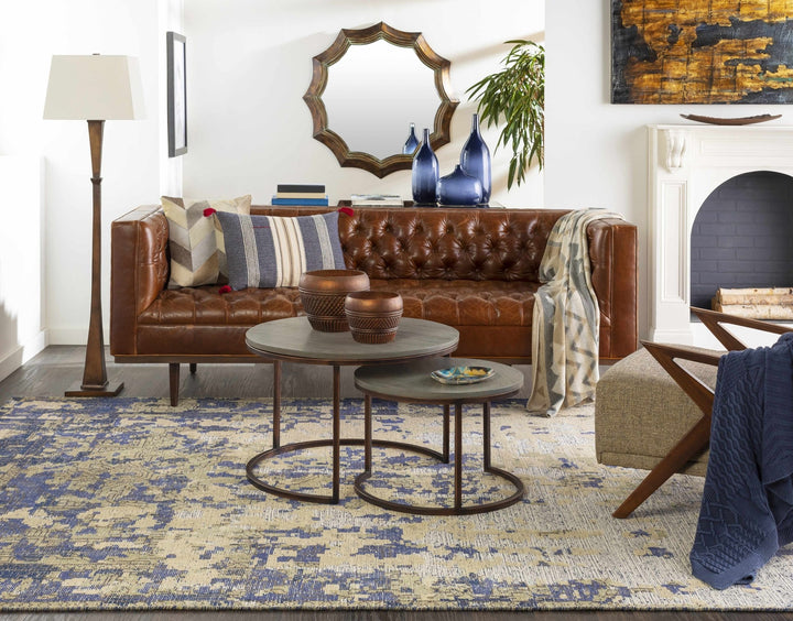 Eastvale Contemporary Abstract Beige And Navy Wool Rug - The Rug Decor