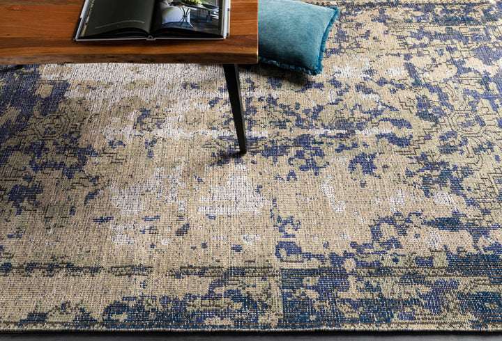 Eastvale Contemporary Abstract Beige And Navy Wool Rug - The Rug Decor
