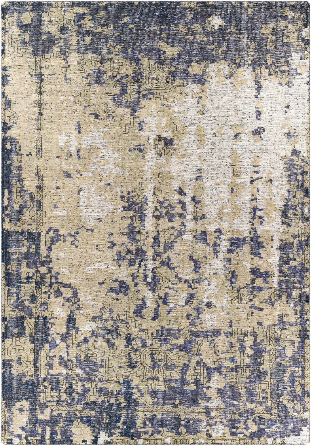 Eastvale Contemporary Abstract Beige And Navy Wool Rug - The Rug Decor