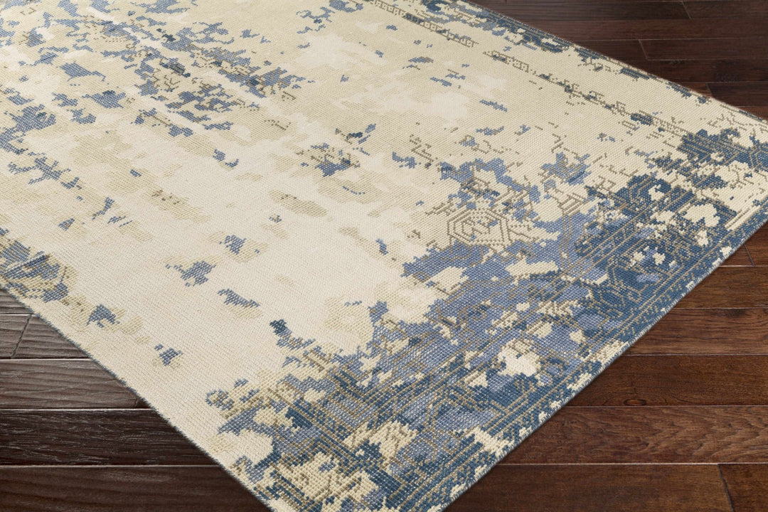 Eastvale Contemporary Abstract Beige And Navy Wool Rug - The Rug Decor