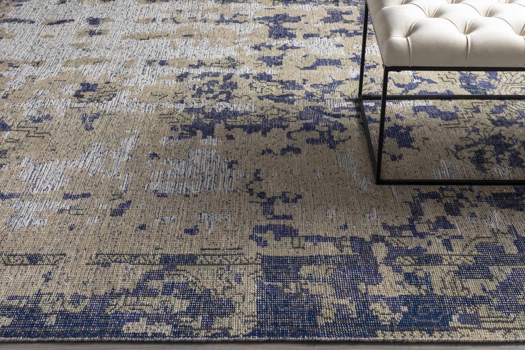 Eastvale Contemporary Abstract Beige And Navy Wool Rug - The Rug Decor
