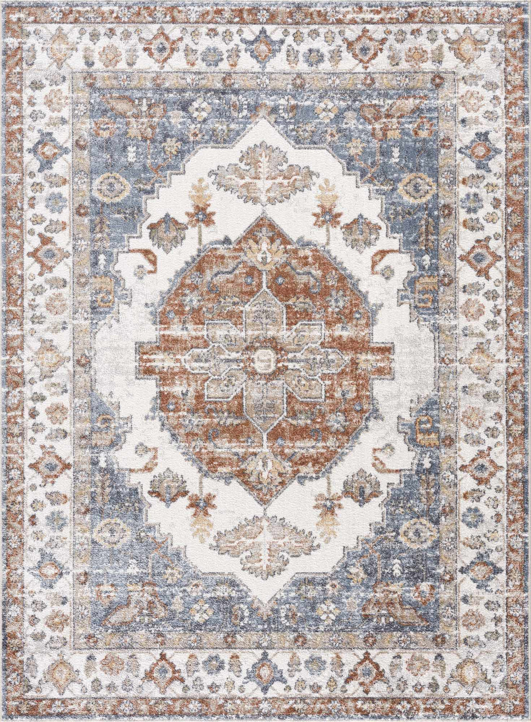 Ebbe Traditional Style Ivory And Gray Washable Rug - The Rug Decor