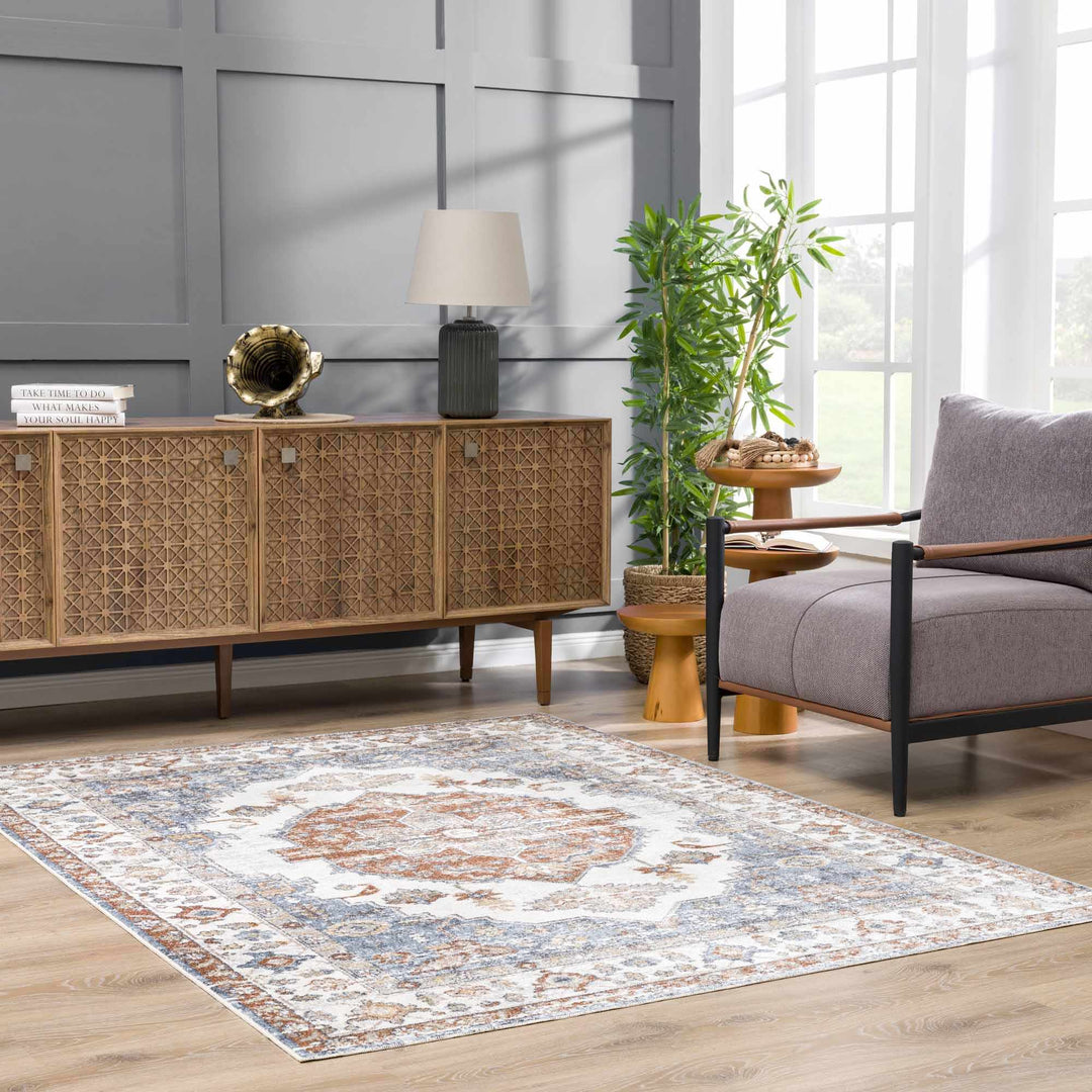 Ebbe Traditional Style Ivory And Gray Washable Rug - The Rug Decor