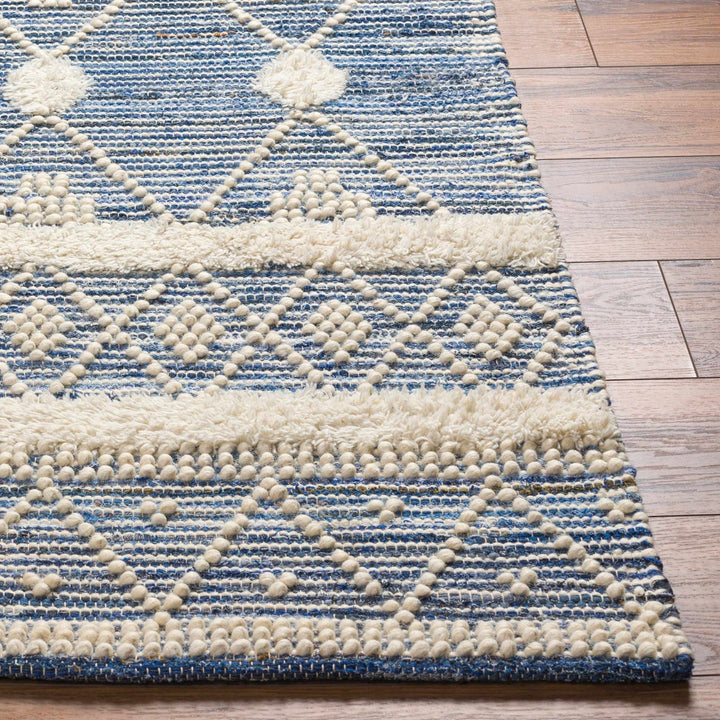 Eben Bohemian Style Ivory And Blue Hand Woven Wool Rug - The Rug Decor