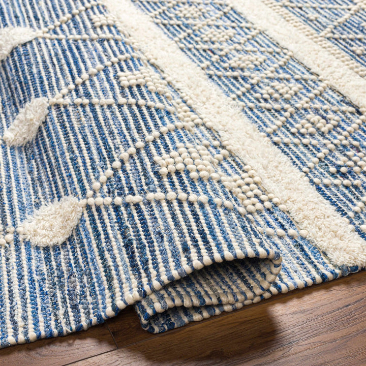 Eben Bohemian Style Ivory And Blue Hand Woven Wool Rug - The Rug Decor