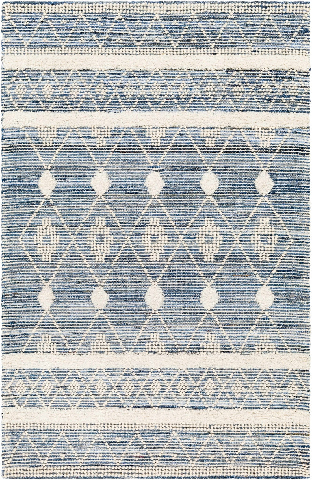 Eben Bohemian Style Ivory And Blue Hand Woven Wool Rug - The Rug Decor