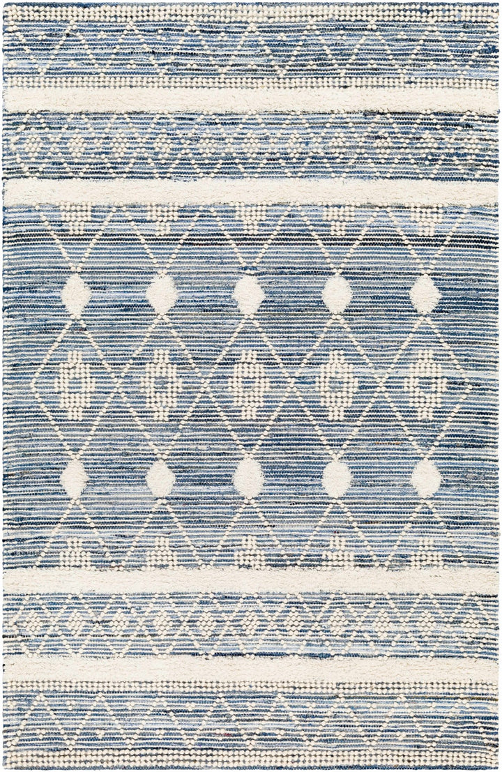Eben Bohemian Style Ivory And Blue Hand Woven Wool Rug - The Rug Decor