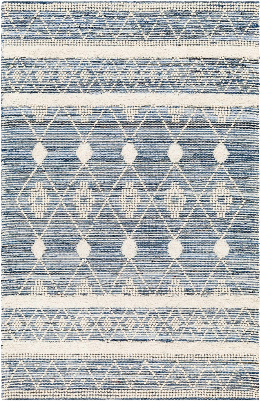Eben Bohemian Style Ivory And Blue Hand Woven Wool Rug - The Rug Decor