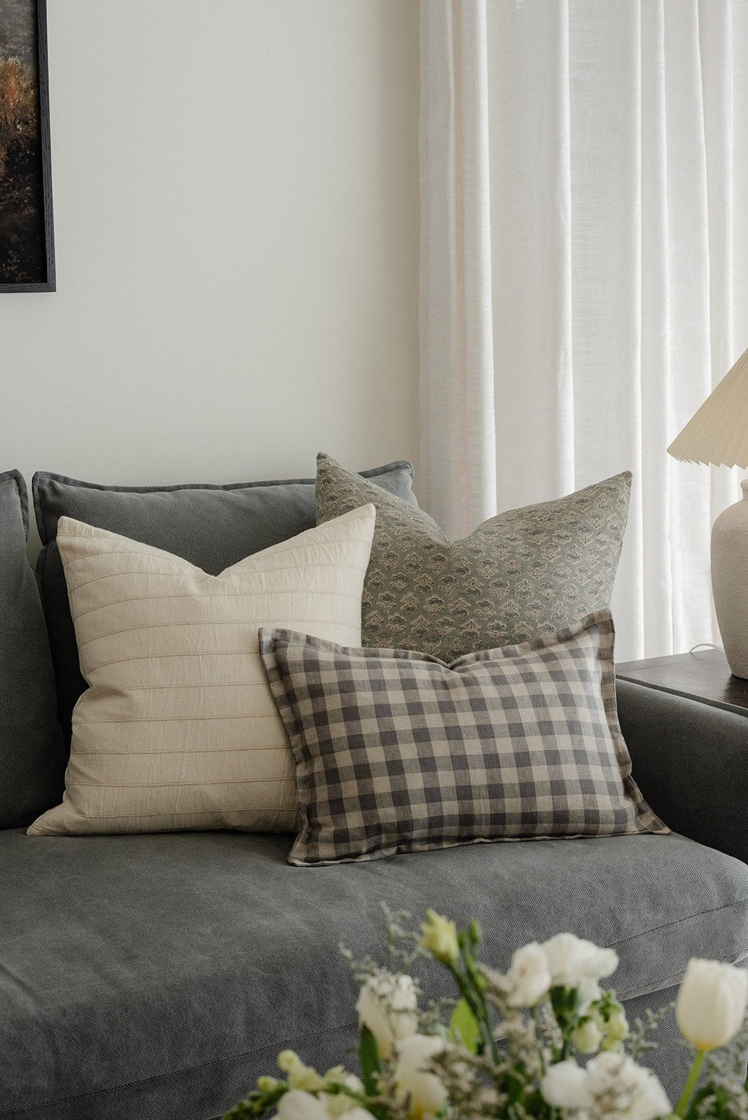 Eden Blue Floral Linen Pillow Cover - The Rug Decor