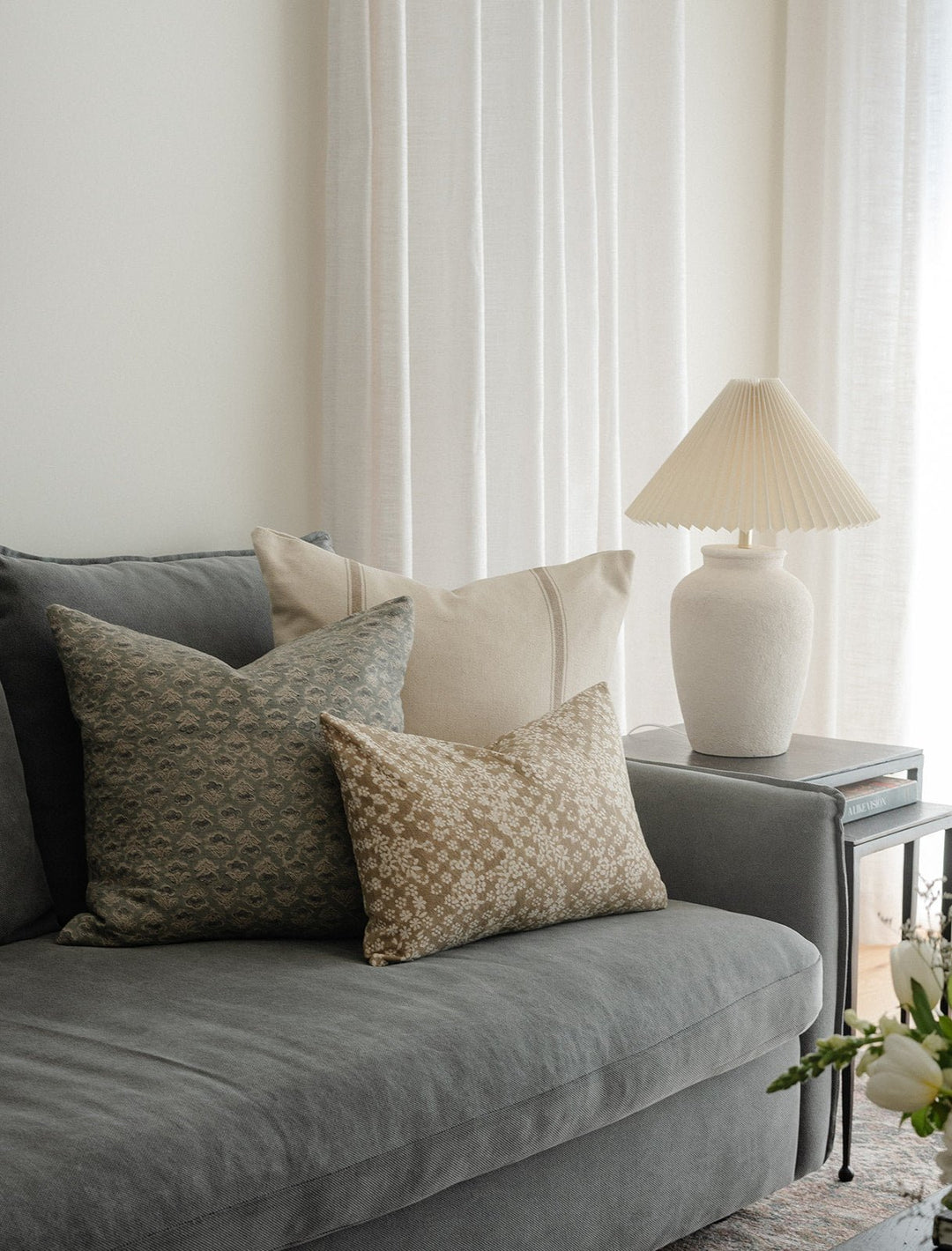 Eden Blue Floral Linen Pillow Cover - The Rug Decor