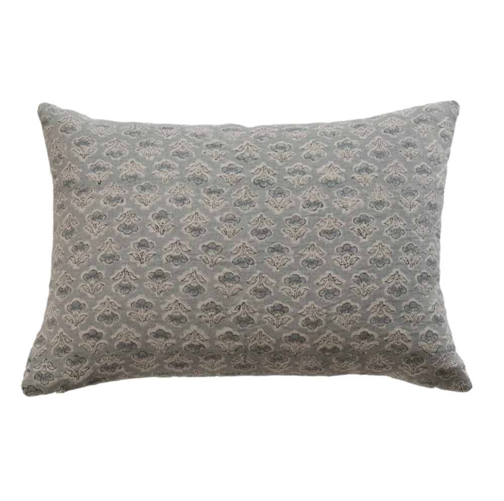 Eden Blue Floral Linen Pillow Cover - The Rug Decor