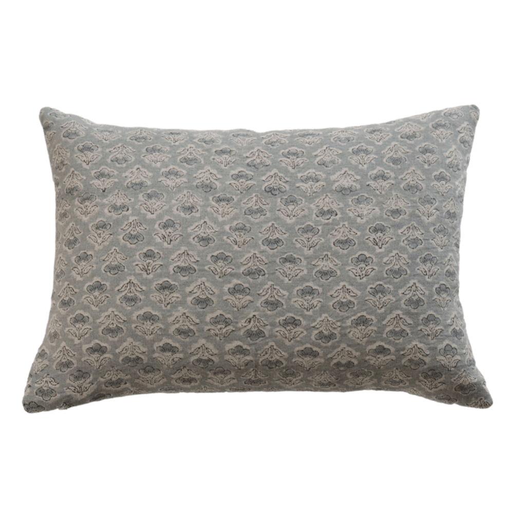 Eden Blue Floral Linen Pillow Cover - The Rug Decor