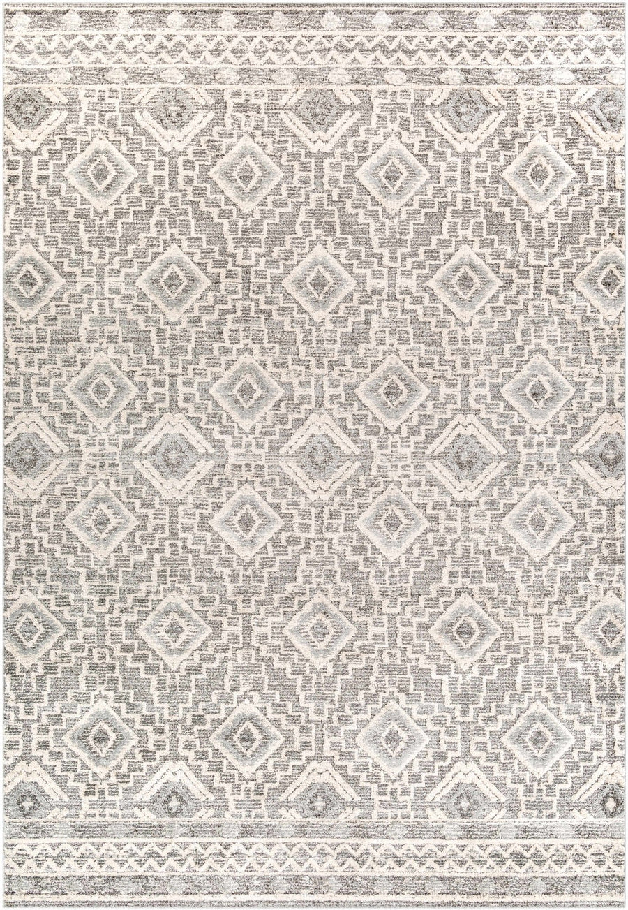 Edithvale Gray And Ivory Modern Geometrical Design Area Rug - The Rug Decor