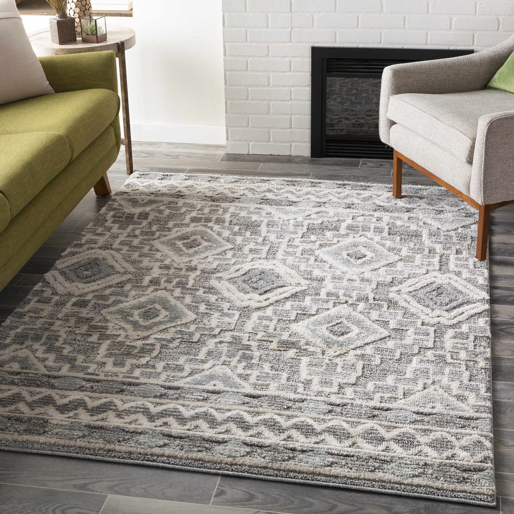 Edithvale Gray And Ivory Modern Geometrical Design Area Rug - The Rug Decor