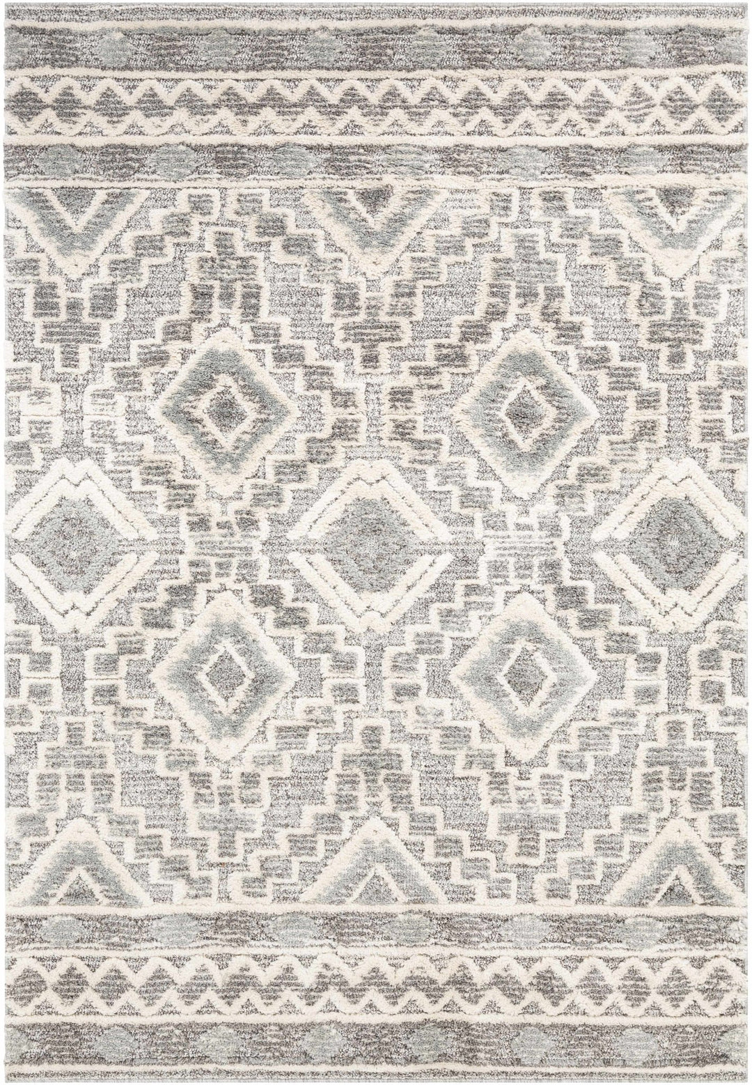 Edithvale Gray And Ivory Modern Geometrical Design Area Rug - The Rug Decor