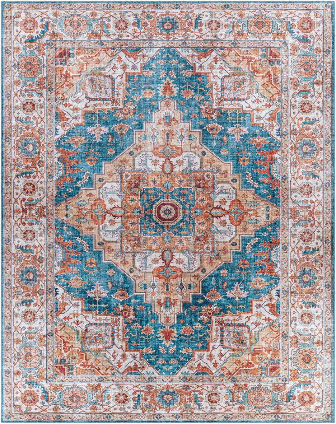 Eglinton Blue And Rust Traditional Style Area Rug - The Rug Decor