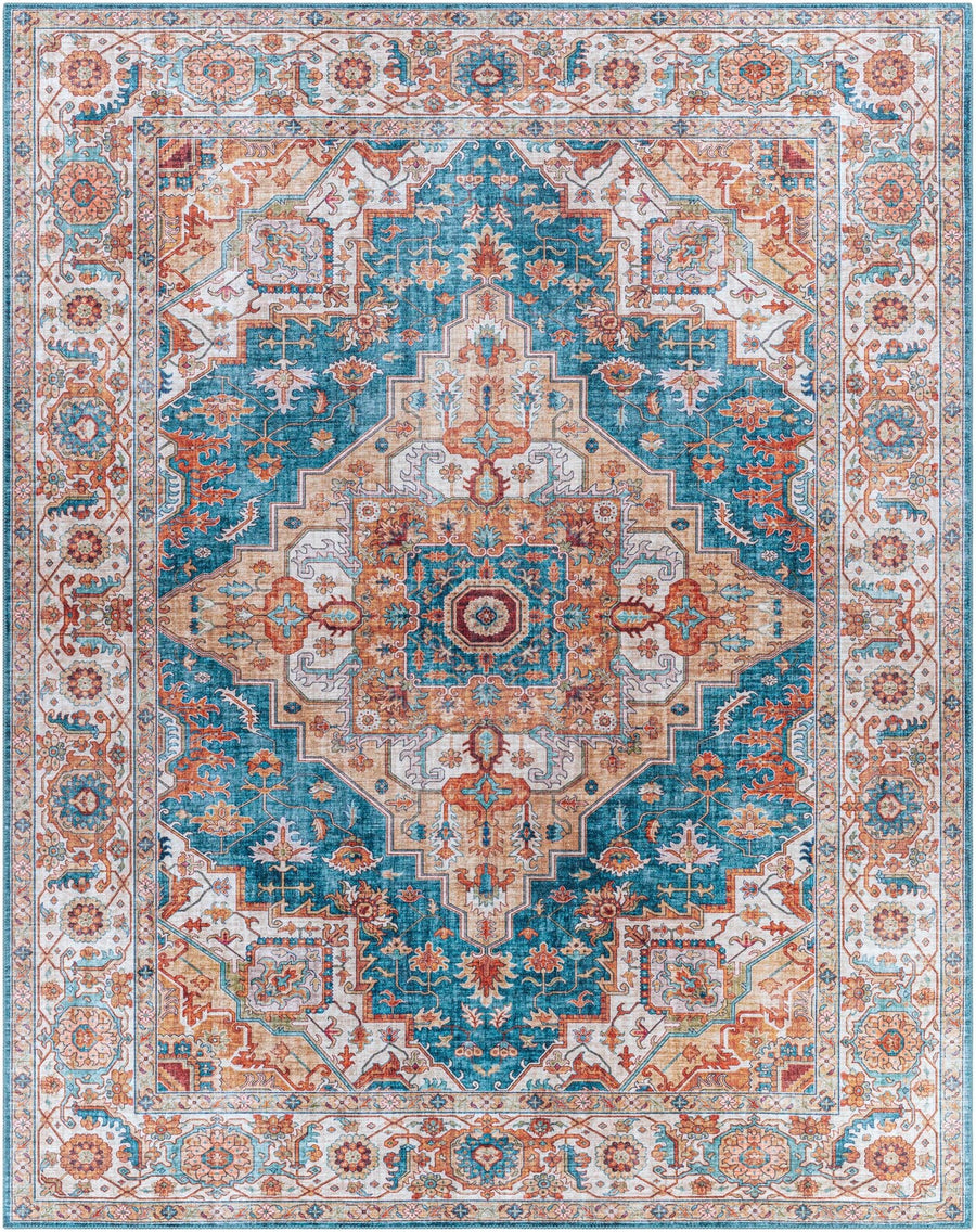 Eglinton Blue And Rust Traditional Style Area Rug - The Rug Decor