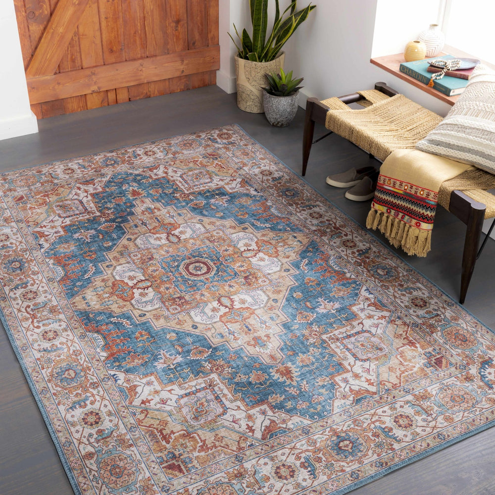Eglinton Blue And Rust Traditional Style Area Rug - The Rug Decor