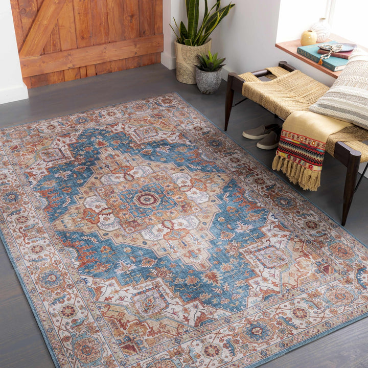 Eglinton Blue And Rust Traditional Style Area Rug - The Rug Decor