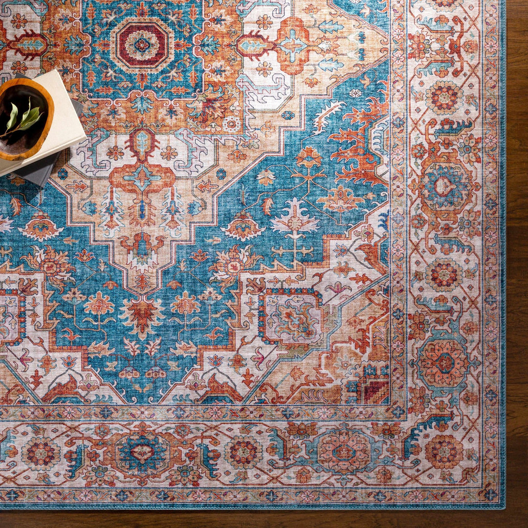 Eglinton Blue And Rust Traditional Style Area Rug - The Rug Decor